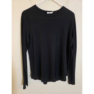 Vince Women's Medium Black Essential Long Sleeve Crew Neck T-Shirt Minimalist
